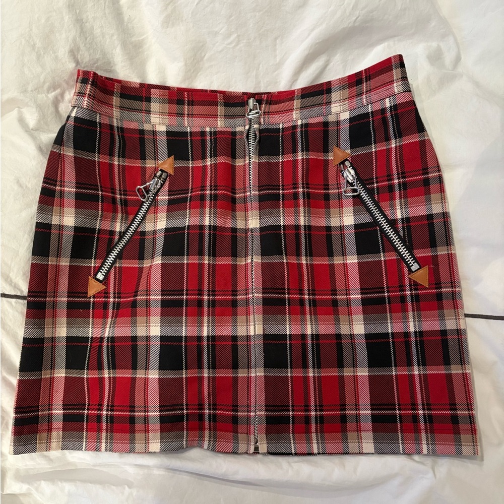 rag & bone Red and Black Plaid Zip-Pocket Mini Skirt (new; never worn)